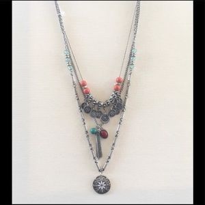 Icing Boho Multi Tassel Silver Statement Necklace